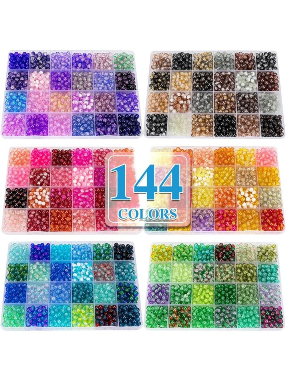 7200pcs 144 Colors 6mm Crackle Glass Beads for DIY Bracelet Making Kit